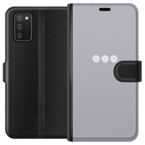 Samsung Galaxy A02s Plånboksfodral Lila Blomminimalism – stilrent blommotiv på lila bakgrund