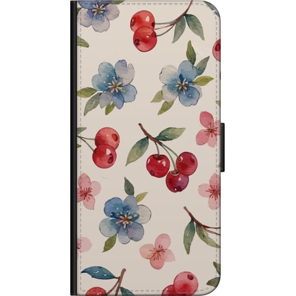 Samsung Galaxy A03s Tegnebogsetui Bær & Blomster - mønster med blå blomster og skovbær