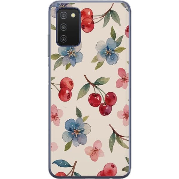 Samsung Galaxy A03s Gjennomsiktig deksel Bær & Blomster - mønster med blå blomster og skogsbær