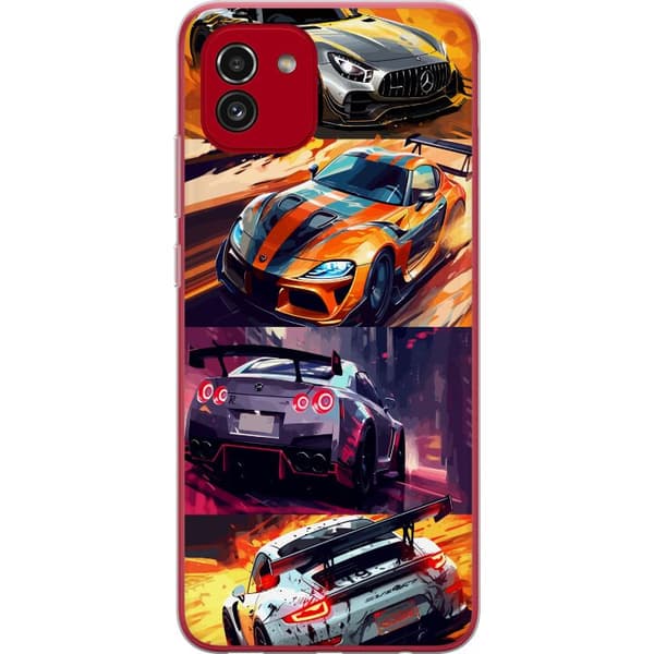 Samsung Galaxy A03 Genomskinligt Skal Rally Fever – fartfyllt motiv med rallybilar
