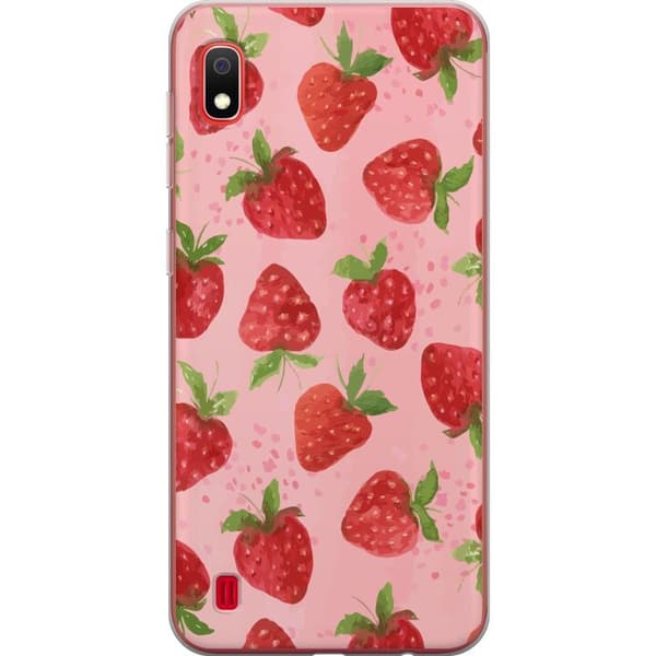 Samsung Galaxy A10 Genomskinligt Skal Strawberry Dreams – jordgubbsmönster i retrostil