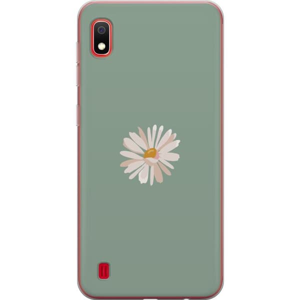 Samsung Galaxy A10 Genomskinligt Skal Grön Minimalblomma – stilren blomma på grön bakgrund