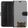 Miniatyrbild 1 av 3: Samsung Galaxy A10 Plånboksfodral Grå Kattblick – stilren kattdesign med grå bakgrund