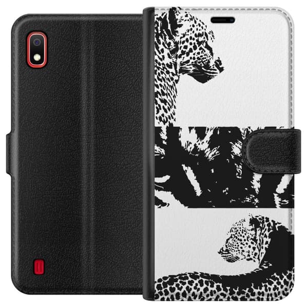 Samsung Galaxy A10 Plånboksfodral Leopard Faces – trendigt mönster med leopardansikten