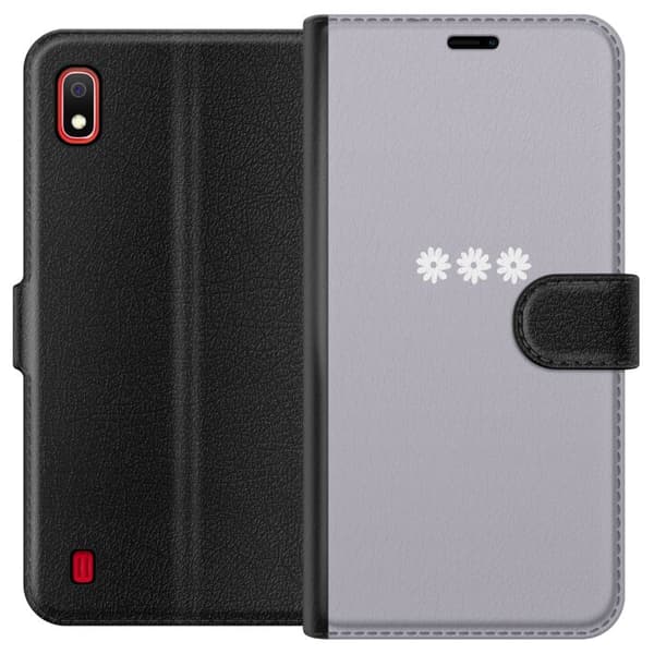 Samsung Galaxy A10 Plånboksfodral Lila Blomminimalism – stilrent blommotiv på lila bakgrund