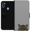 Miniatyrbild 1 av 3: Samsung Galaxy A11 Plånboksfodral Grå Kattblick – stilren kattdesign med grå bakgrund