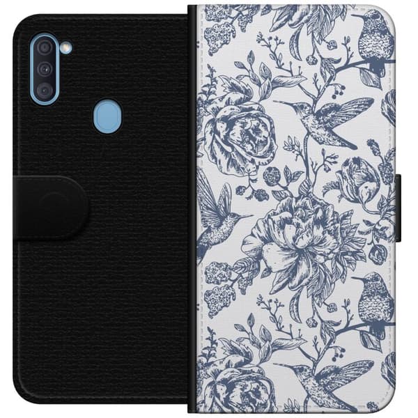 Samsung Galaxy A11 Lompakkokotelo Kukat & Linnut - Romanttinen Vintage-tyylinen Kuviointi