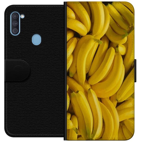 Samsung Galaxy A11 Plånboksfodral Banana Pattern – lekfullt mönster med gula bananer