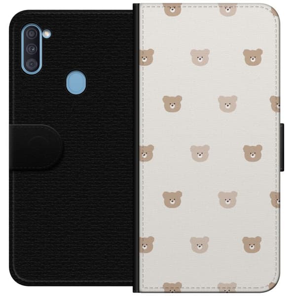Samsung Galaxy A11 Tegnebogsetui Teddybaggrund - søde teddybjørne mod en blød baggrund