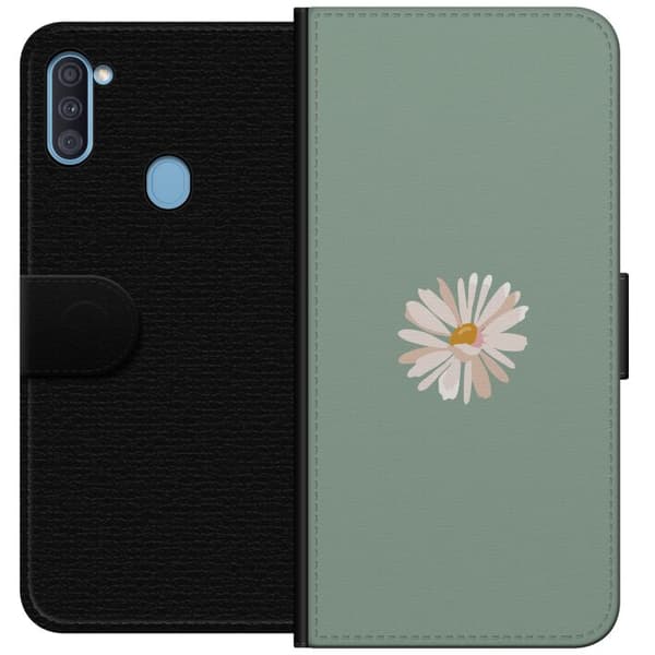Samsung Galaxy A11 Lompakkokotelo Vihreä Minimalikukka - tyylikäs kukka vihreällä taustalla
