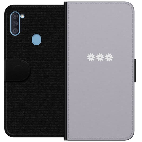 Samsung Galaxy A11 Plånboksfodral Lila Blomminimalism – stilrent blommotiv på lila bakgrund