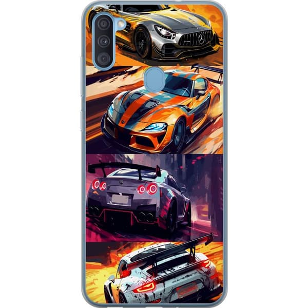 Samsung Galaxy A11 Genomskinligt Skal Rally Fever – fartfyllt motiv med rallybilar