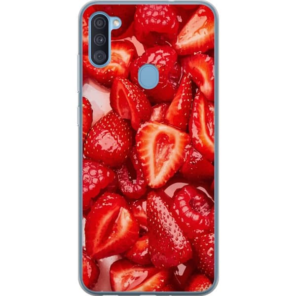 Samsung Galaxy A11 Genomskinligt Skal Jordgubbsmönster – sött motiv med sommarkänsla
