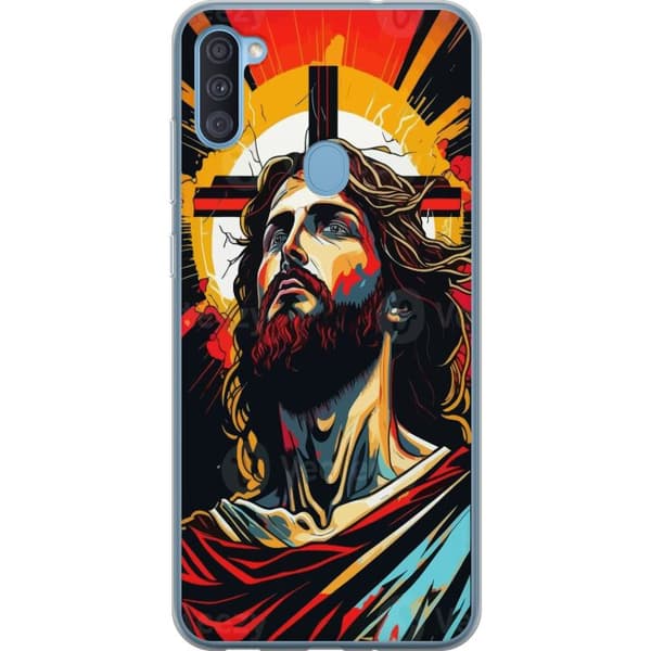 Samsung Galaxy A11 Gennemsigtig cover Jesus & Kort - religiøst motiv med dyb symbolik