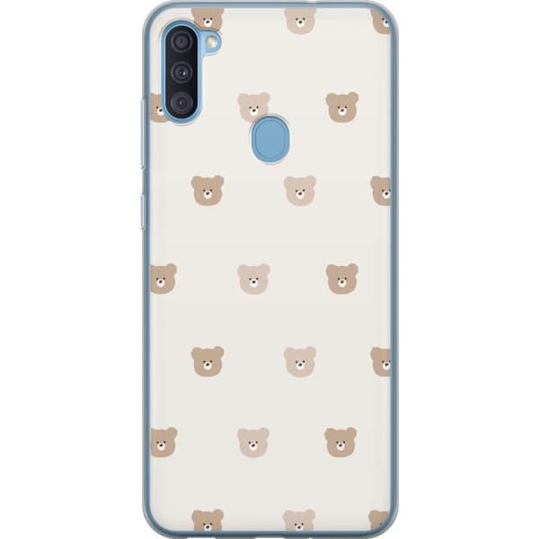 Samsung Galaxy A11 Genomskinligt Skal Teddy Background – gulliga nallar mot mjuk bakgrund
