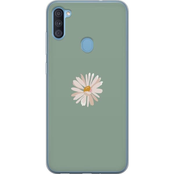 Samsung Galaxy A11 Gennemsigtig cover Grøn Minimalblomst - stilfuld blomst på grøn baggrund