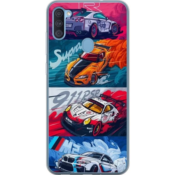 Samsung Galaxy A11 Läpinäkyvä kuori Nopeat Autot - Piirretty Kuvio Toiminnalla