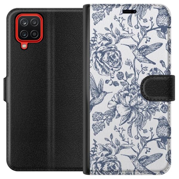 Samsung Galaxy A12 Lommeboketui Blomster & Fugler - Romantiskt Vintage-stil Mønster
