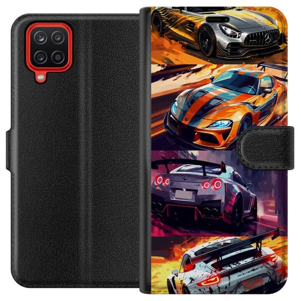 Samsung Galaxy A12 Lommeboketui Rallyfeber - intensivt motiv med rallybiler