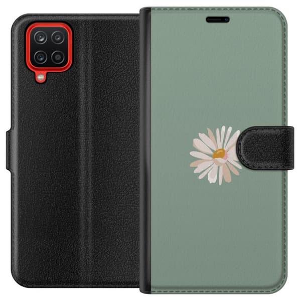 Samsung Galaxy A12 Lompakkokotelo Vihreä Minimalikukka - tyylikäs kukka vihreällä taustalla
