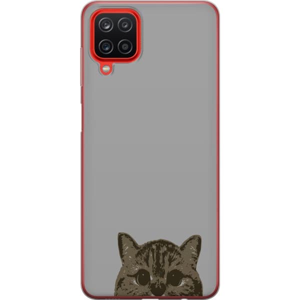 Samsung Galaxy A12 Gjennomsiktig deksel Grå Kattblikk - stilren katte design med grå bakgrunn