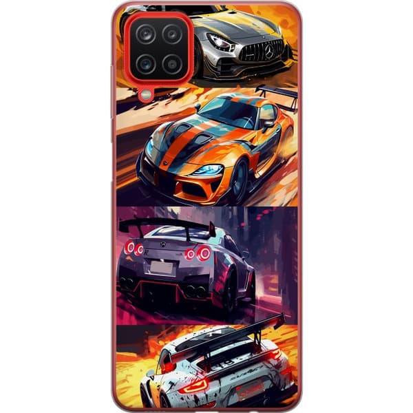 Samsung Galaxy A12 Gjennomsiktig deksel Rallyfeber - intensivt motiv med rallybiler