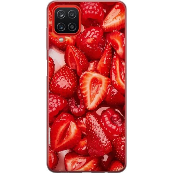 Samsung Galaxy A12 Gjennomsiktig deksel Jordbærmønster - søtt motiv med sommerfølelse