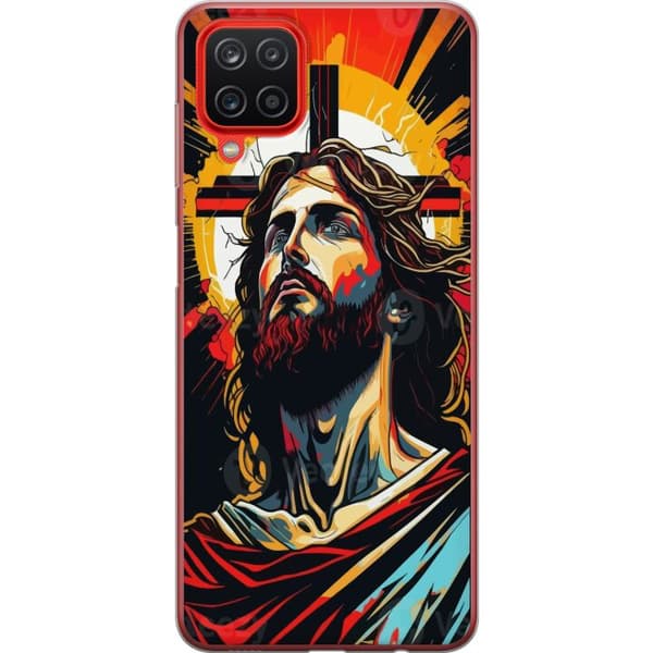 Samsung Galaxy A12 Gjennomsiktig deksel Jesus & Kort - religiøst motiv med dyp symbolikk