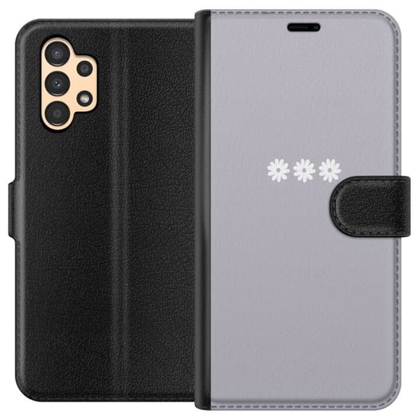 Samsung Galaxy A13 Tegnebogsetui Lilla Blomminimalisme - stilfuldt blomstermotiv på lilla baggrund