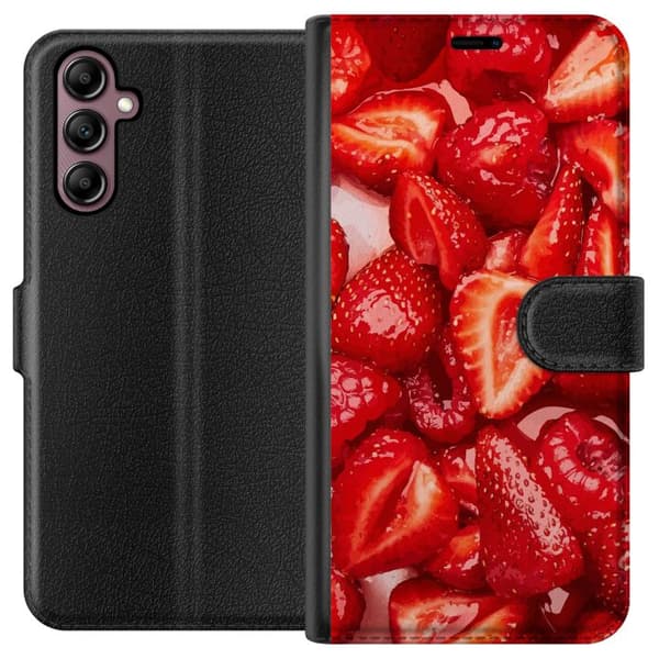 Samsung Galaxy A14 5G Plånboksfodral Jordgubbsmönster – sött motiv med sommarkänsla