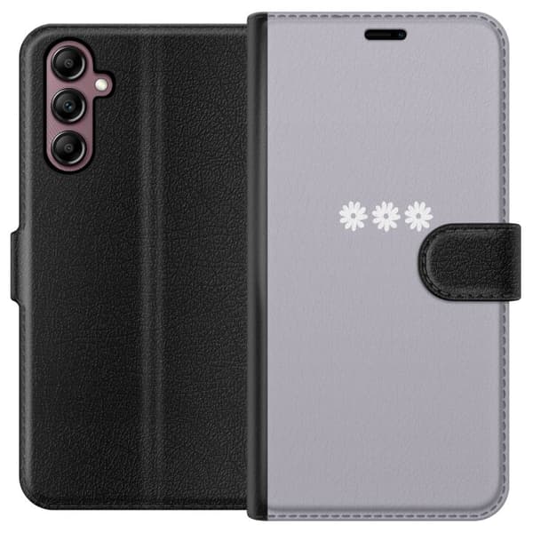 Samsung Galaxy A14 5G Tegnebogsetui Lilla Blomminimalisme - stilfuldt blomstermotiv på lilla baggrund