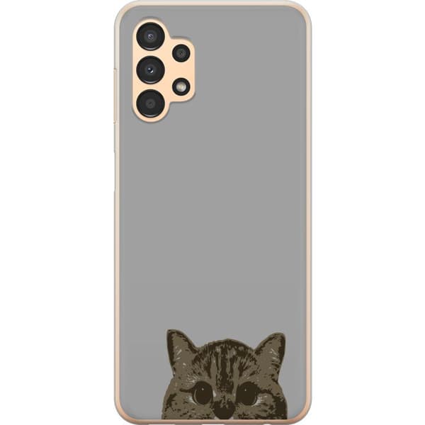 Samsung Galaxy A13 Gennemsigtig cover Grå Katteblik - stilfuld kat design med grå baggrund