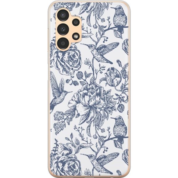 Samsung Galaxy A13 Gennemsigtig cover Blomster & Fugle - Romantisk Vintage-stil Mønster