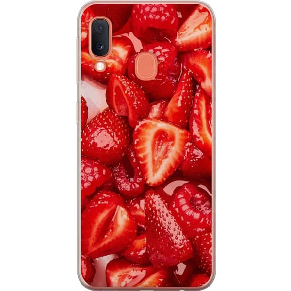 Samsung Galaxy A20e Gjennomsiktig deksel Jordbærmønster - søtt motiv med sommerfølelse