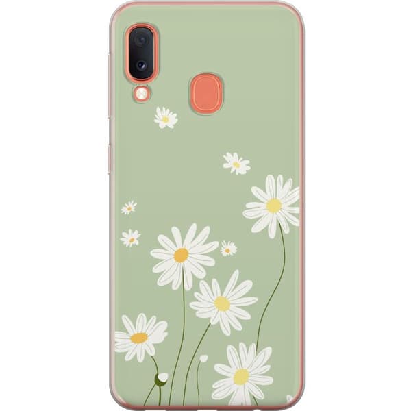 Samsung Galaxy A20e Genomskinligt Skal Prästkragar – blommigt mönster i svensk sommarstil