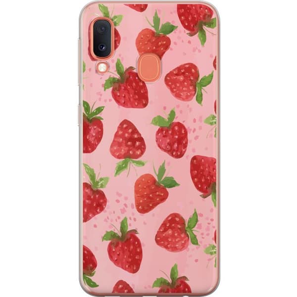 Samsung Galaxy A20e Gennemsigtig cover Jordbærdrømme - Retro-stil jordbærmønster