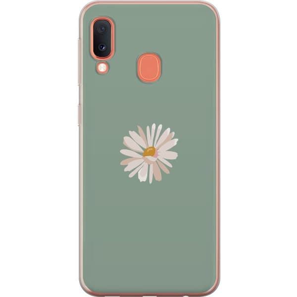 Samsung Galaxy A20e Läpinäkyvä kuori Vihreä Minimalikukka - tyylikäs kukka vihreällä taustalla