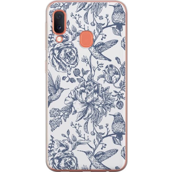 Samsung Galaxy A20e Gjennomsiktig deksel Blomster & Fugler - Romantiskt Vintage-stil Mønster