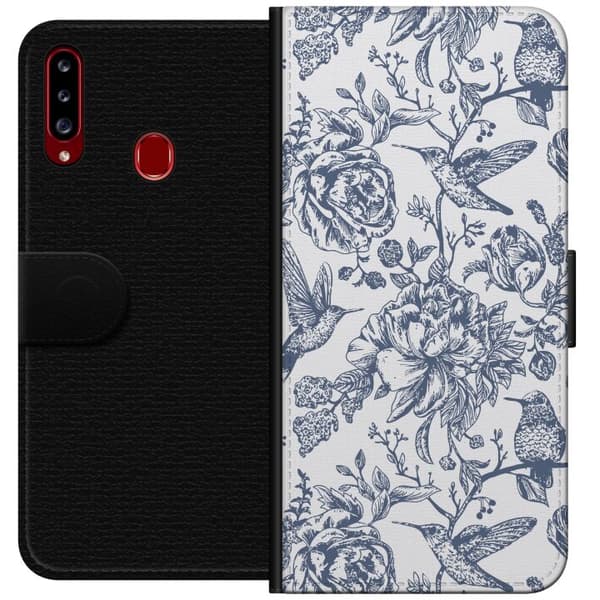 Samsung Galaxy A20s Plånboksfodral Blomster & Fåglar – romantiskt mönster i vintage-stil