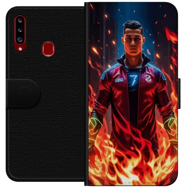 Samsung Galaxy A20s Lompakkokotelo Ronaldo Inferno - jalkapallolegenda liekeissä