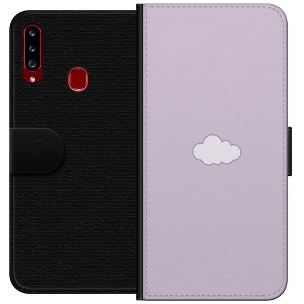 Samsung Galaxy A20s Lompakkokotelo Lila Pilvi - minimalistinen pilvi lila taustalla