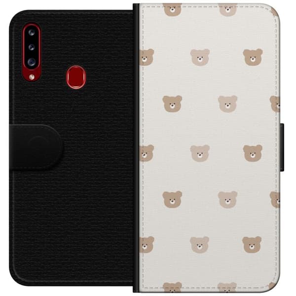 Samsung Galaxy A20s Lompakkokotelo Teddy-tausta - söpöt teddykarhut pehmeällä taustalla