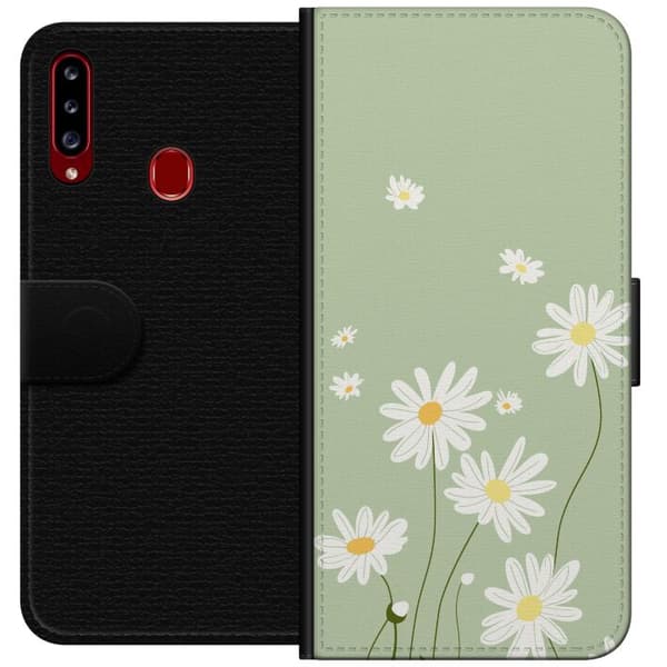 Samsung Galaxy A20s Plånboksfodral Prästkragar – blommigt mönster i svensk sommarstil