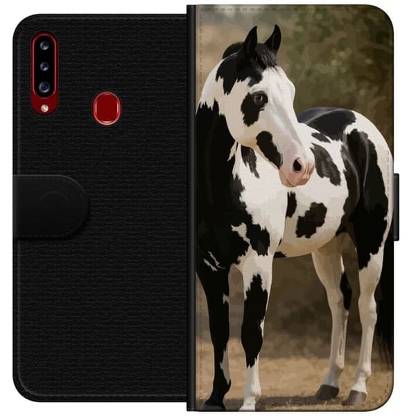 Samsung Galaxy A20s Plånboksfodral Vacker Häst – elegant illustration av hästmotiv