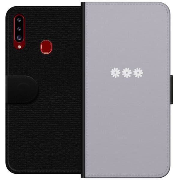 Samsung Galaxy A20s Plånboksfodral Lila Blomminimalism – stilrent blommotiv på lila bakgrund