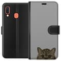 Miniatyrbilde 1 av 3: Samsung Galaxy A20e Lommeboketui Grå Kattblikk - stilren katte design med grå bakgrunn