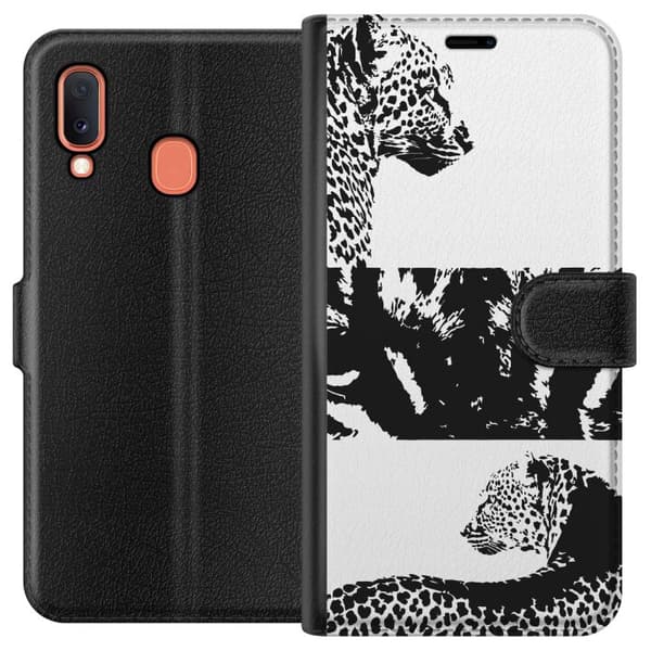 Samsung Galaxy A20e Lompakkokotelo Leopard Faces