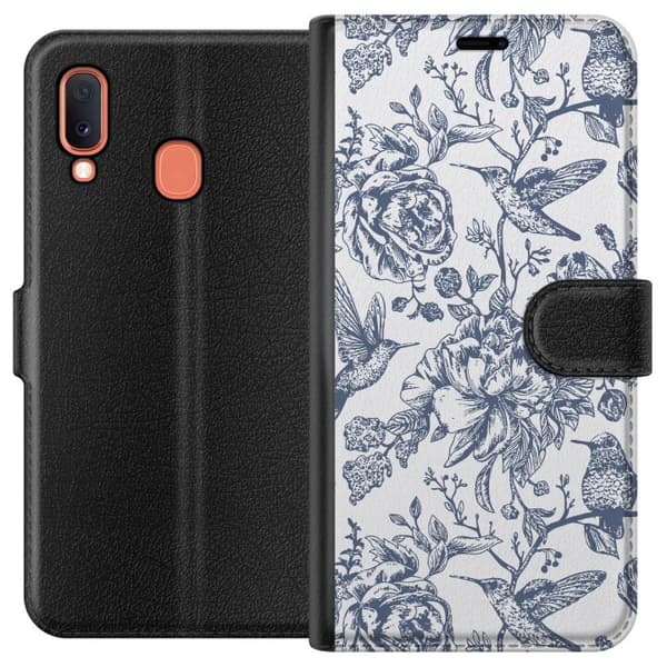 Samsung Galaxy A20e Lommeboketui Blomster & Fugler - Romantiskt Vintage-stil Mønster