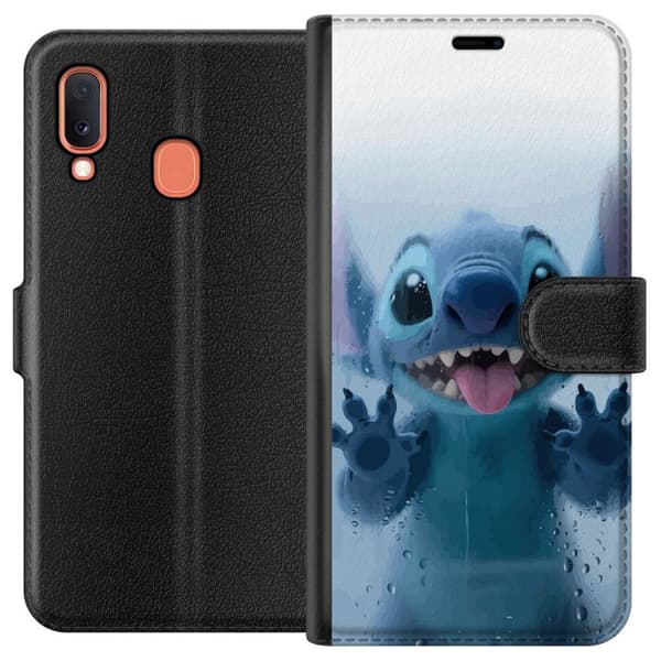 Samsung Galaxy A20e Plånboksfodral Stitch Window View – Stitch vid ett fönster i söt stil