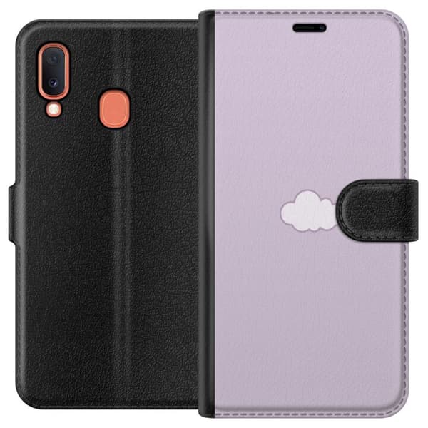 Samsung Galaxy A20e Lompakkokotelo Lila Pilvi - minimalistinen pilvi lila taustalla